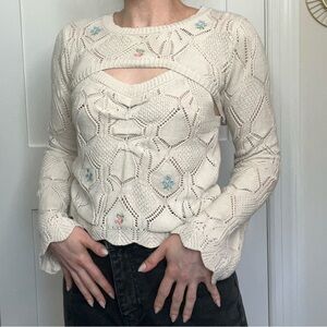 Dreamy Flower Knit Two Piece Crop with Bell Sleeves